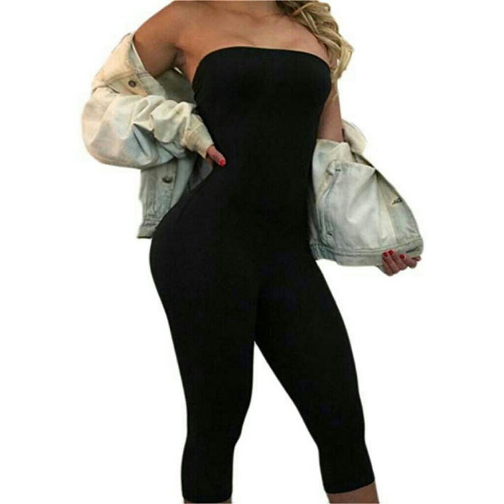 Womens Bandeau Off Shoulder Skinny Capri Shorts